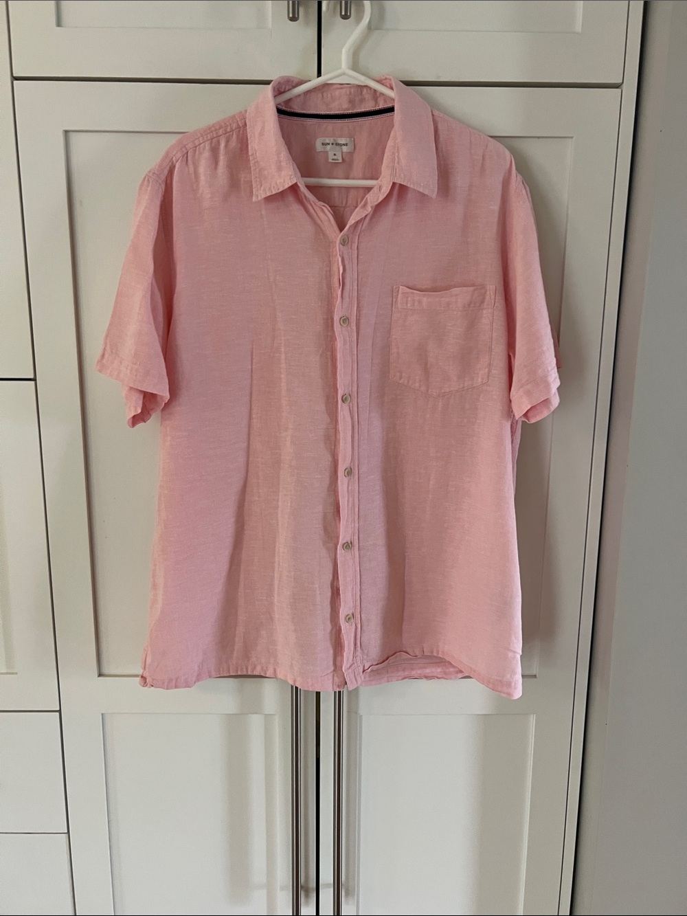 Sun & Stone Men's Light Pink Short-Sleeve Button-Up Shirt - Linen Blend